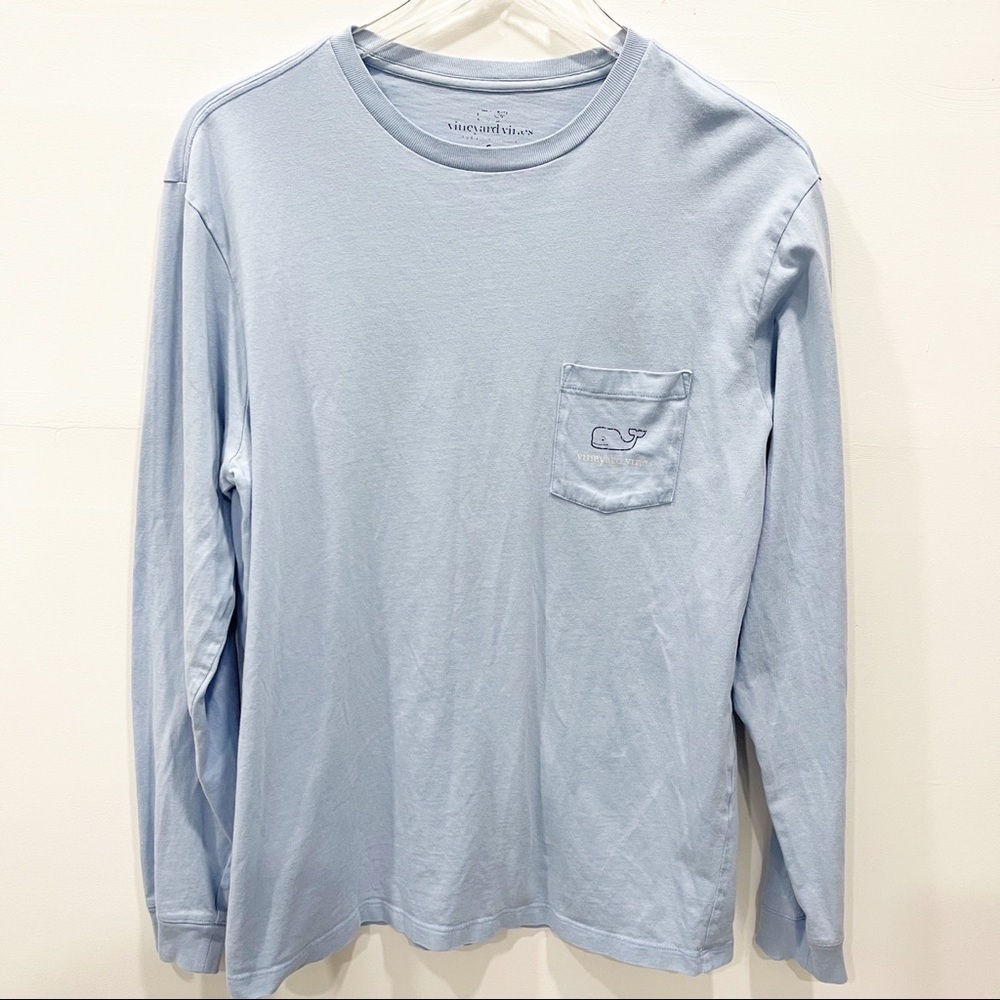 Vineyard Vines Vintage Whale Long Sleeve Pocket Tee Blue Small Men’s